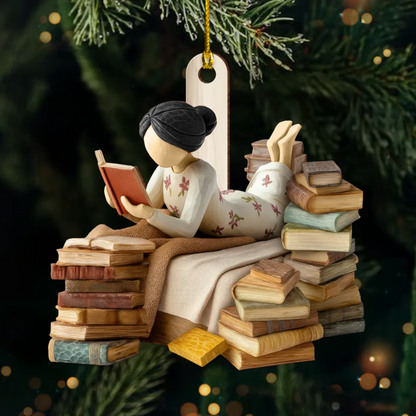 Personalized Book Lover Ornament – Custom Name Girl Reading Christmas Tree Decoration 2025 Ornament
