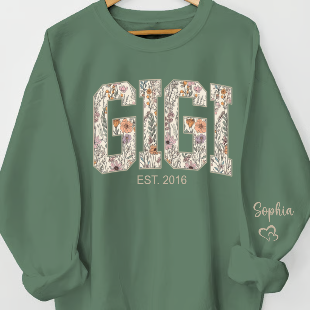Custom Floral GIGI Sweatshirt – Personalized Grandma Est Year & Grandkids Names
