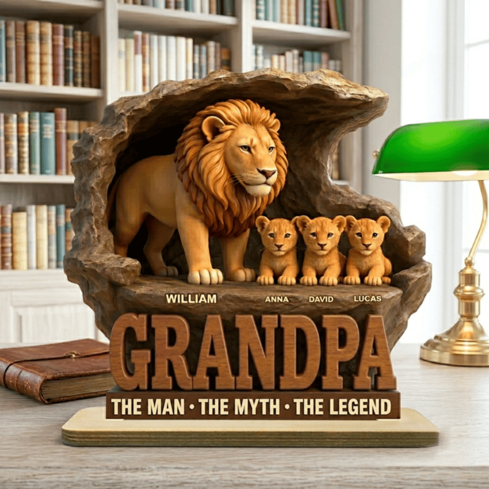 Personalized Lion Grandpa The Man The Myth The Legend Wooden Plaque, Custom Fathers Day Plaque for Dad Grandpa