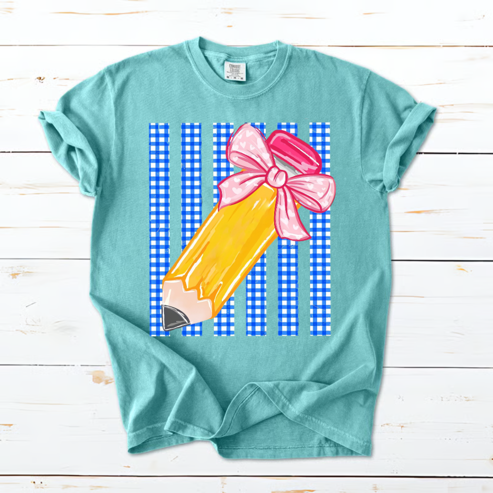 Custom Teacher Name, Striped Back To School Pencil Bow, Pre-K To Fourth Grade Teacher