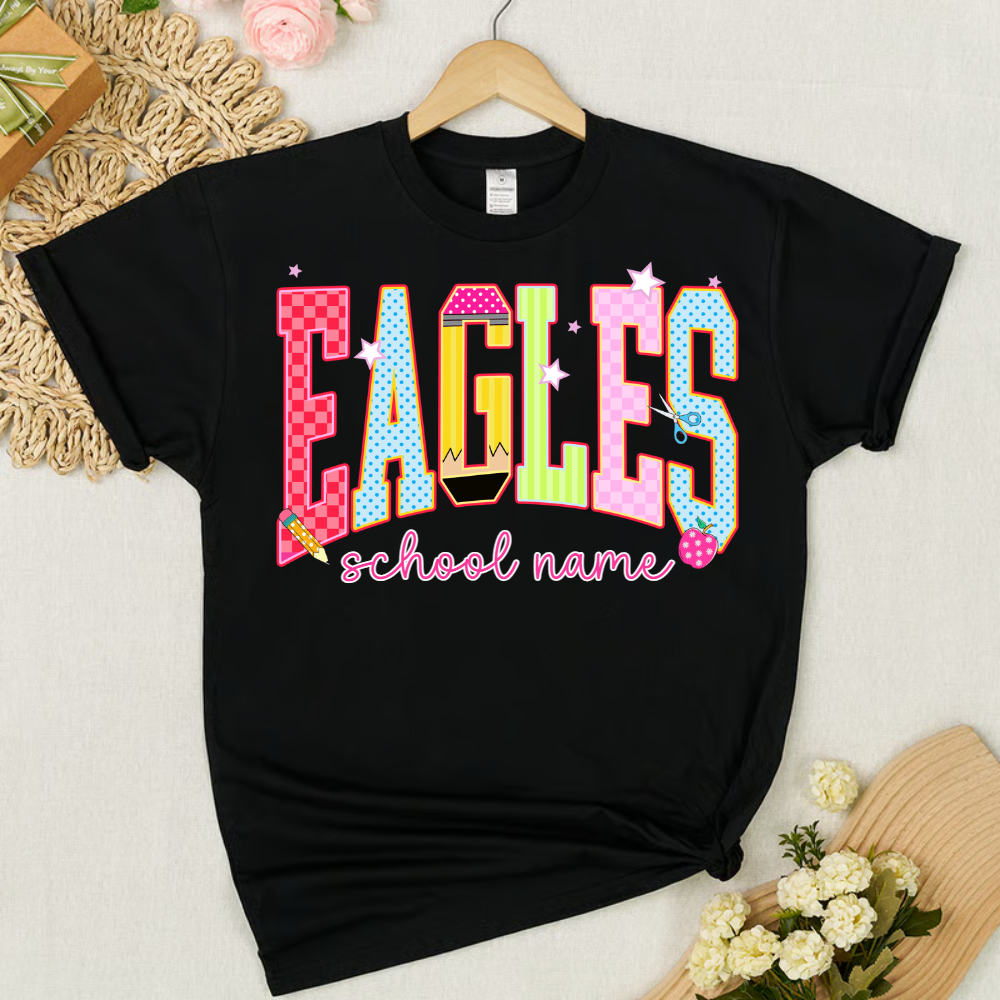 Custom Mascot, School Name Neon Coquette Polka Dots Checkered, Back To School