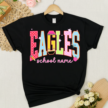 Custom Mascot, School Name Neon Coquette Polka Dots Checkered, Back To School