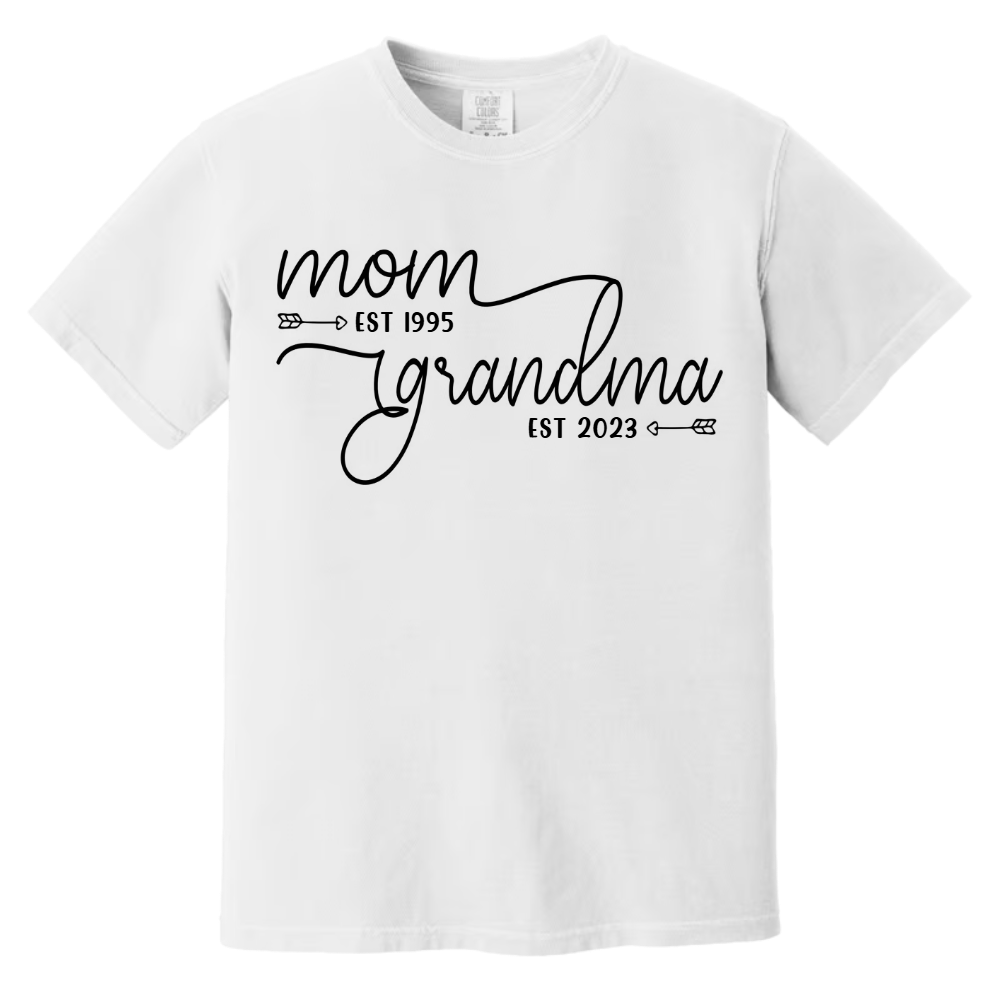 Personalized Mom to Grandma Shirt – Custom EST Year T-Shirt – Cute Mother's Day Gift for New Grandmothers, Pregnancy Reveal, or Birthday