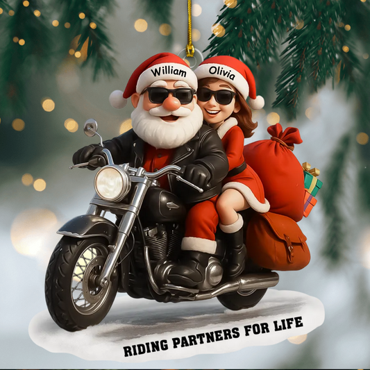 Personalized Biker Santa Couple Ornament 2025, Custom Acrylic Decoration, Riding Partners For Life Gift For Him And Her Ornament