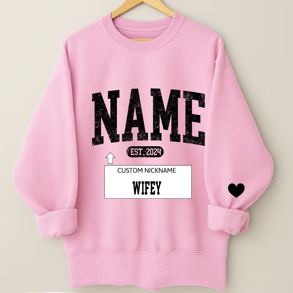 Personalized Wifey Women Oversized Sweatshirts Thumbhole Long Sleeve, Thumbhole Fall Side Slit Pullover