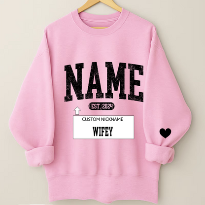Personalized Wifey Women Oversized Sweatshirts Thumbhole Long Sleeve, Thumbhole Fall Side Slit Pullover