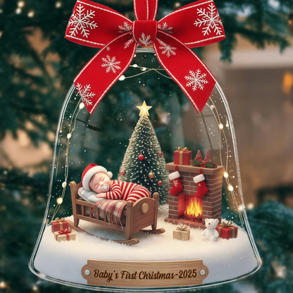 Baby’s First Christmas Ornament 2025 – Personalized Ornament with Sleeping Baby in Crib, Custom Name Christmas Gift Ornament