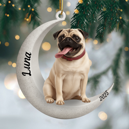 Custom Pug On The Moon Ornament 2025, Custom Double-Sided Acrylic Decoration, Unique Christmas Gift For Dog Lovers Ornament