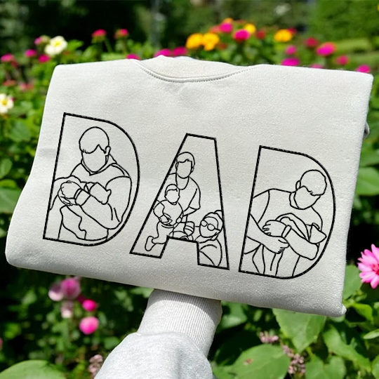 Custom Photo Portrait Embroidery Sweatshirt Gift For Dad And Mom Sweatshirt