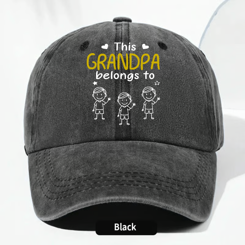 This Grandpa Belongs To Us - Personalized Custom Vintage Washed Denim Cap