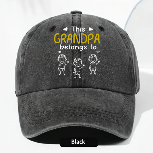 This Grandpa Belongs To Us - Personalized Custom Vintage Washed Denim Cap