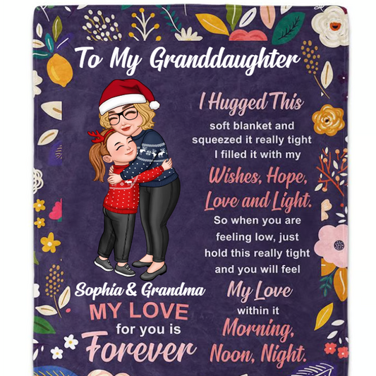 Personalized To My Granddaughter Blanket, Custom Grandma & Grandkid Hugging Christmas Gift For Granddaughter Grandson Blanket