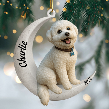 Custom Bichon Frise On The Moon Ornament 2025, Custom Double-Sided Acrylic Decoration, Unique Christmas Gift For Dog Lovers Ornament