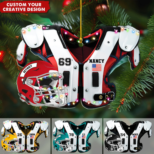 Personalized Football Jersey Ornament, Custom Name, Number & Team Christmas Decoration With Helmet And Lights Ornament