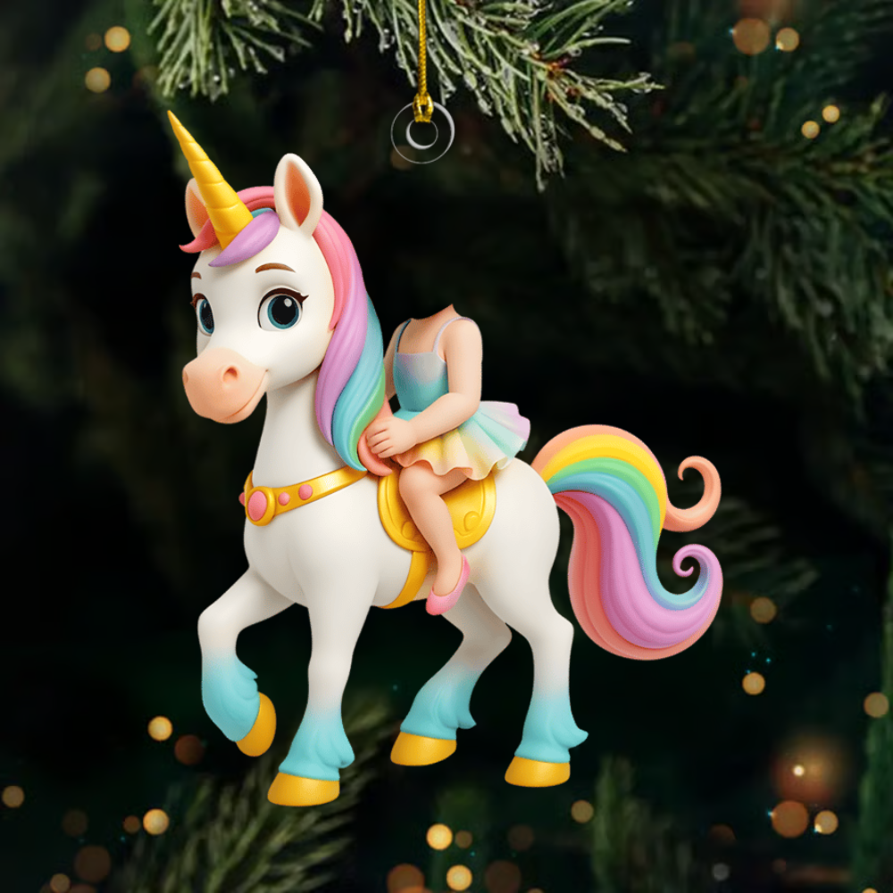 Personalized Unicorn Ornament 2025 – Custom Photo Christmas Decoration, Magical Gift for Kids and Little Girls Ornament