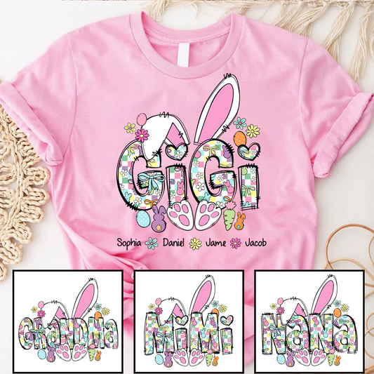 Mimi Bunny Easter Day Custom Mimi And Grankids Name T-Shirt