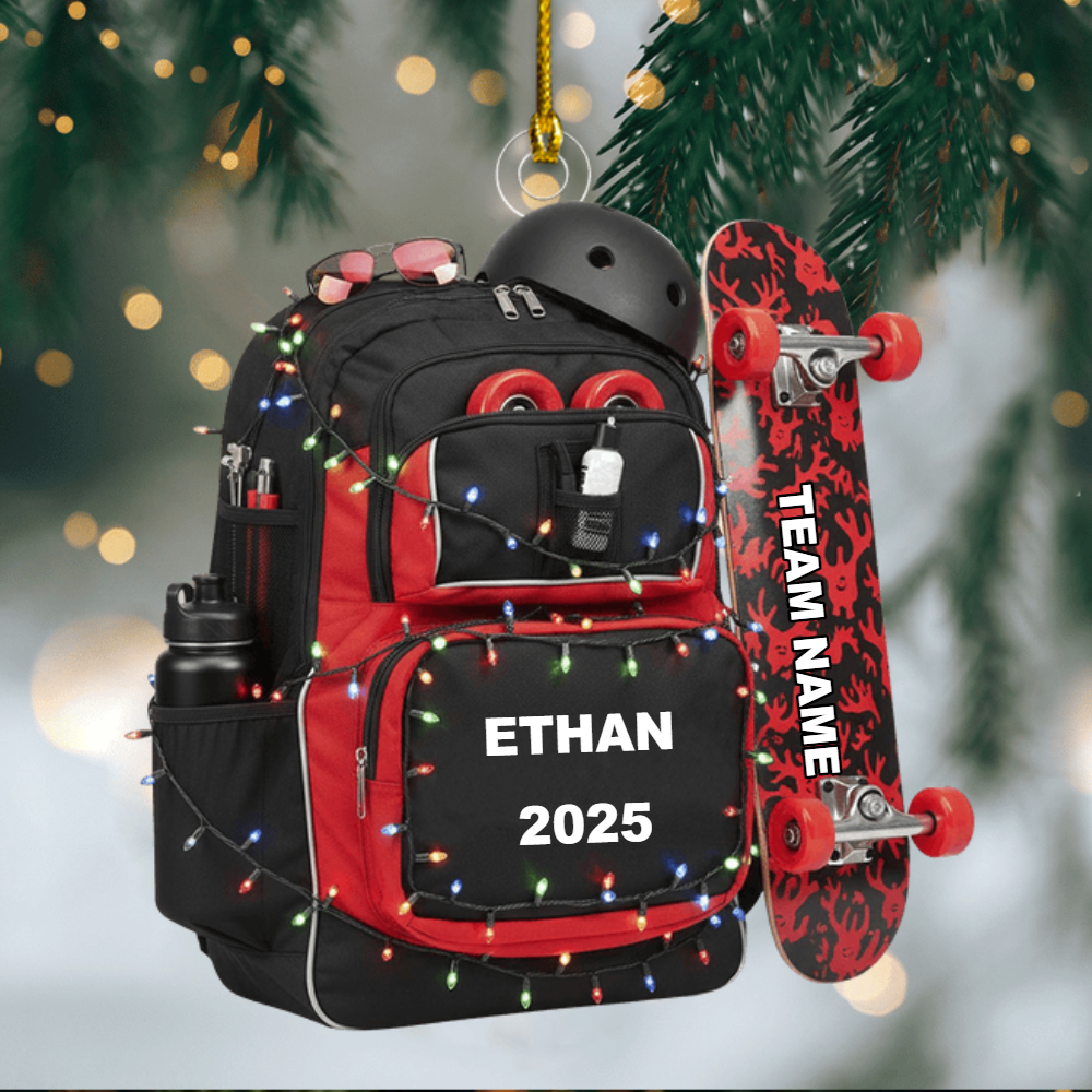 Personalized Skateboard Backpack Ornament 2025, Custom Acrylic Decoration, Unique Christmas Gift For Skaters And Teen Boys Ornament