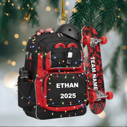 Personalized Skateboard Backpack Ornament 2025, Custom Acrylic Decoration, Unique Christmas Gift For Skaters And Teen Boys Ornament