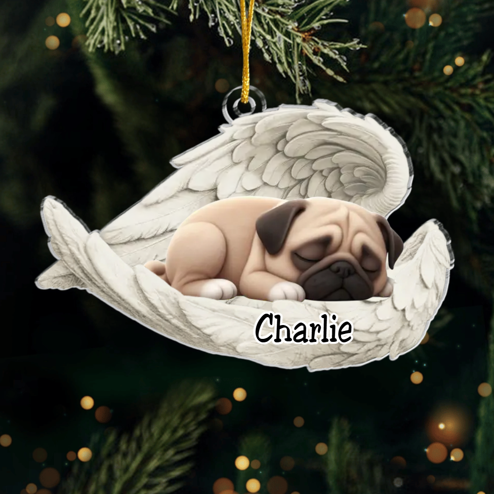 Custom Pug Dog Angel Ornament – Personalized Sleeping Dog Christmas Gift for Dog Lovers, Pet Memorial Tree Decoration Ornament