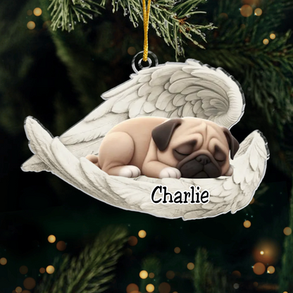 Custom Pug Dog Angel Ornament – Personalized Sleeping Dog Christmas Gift for Dog Lovers, Pet Memorial Tree Decoration Ornament