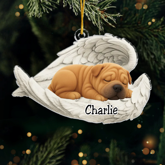 Custom Shar Pei Angel Ornament – Personalized Sleeping Dog Christmas Gift for Dog Lovers, Pet Memorial Tree Decoration Ornament