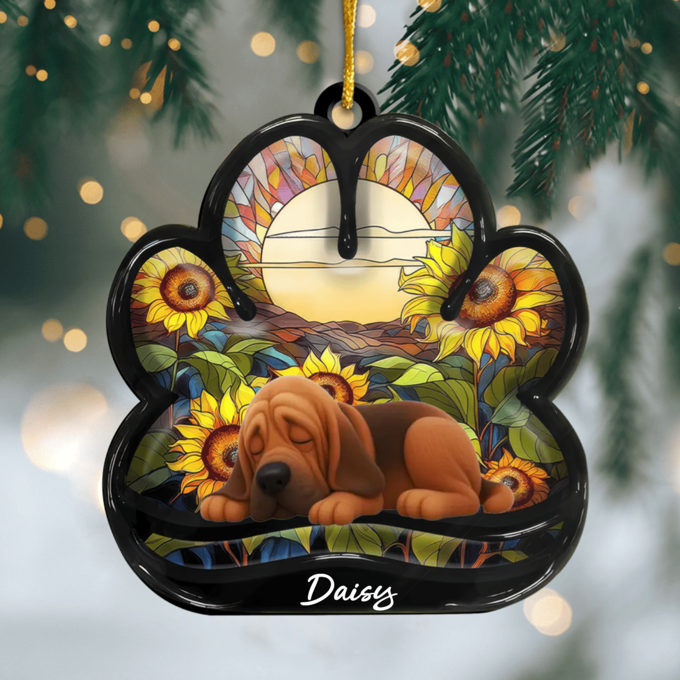 Custom Bloodhound Pawprint Acrylic Ornament – Personalized Pet Memorial Keepsake for Christmas Ornament
