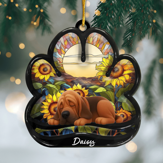 Custom Bloodhound Pawprint Acrylic Ornament – Personalized Pet Memorial Keepsake for Christmas Ornament