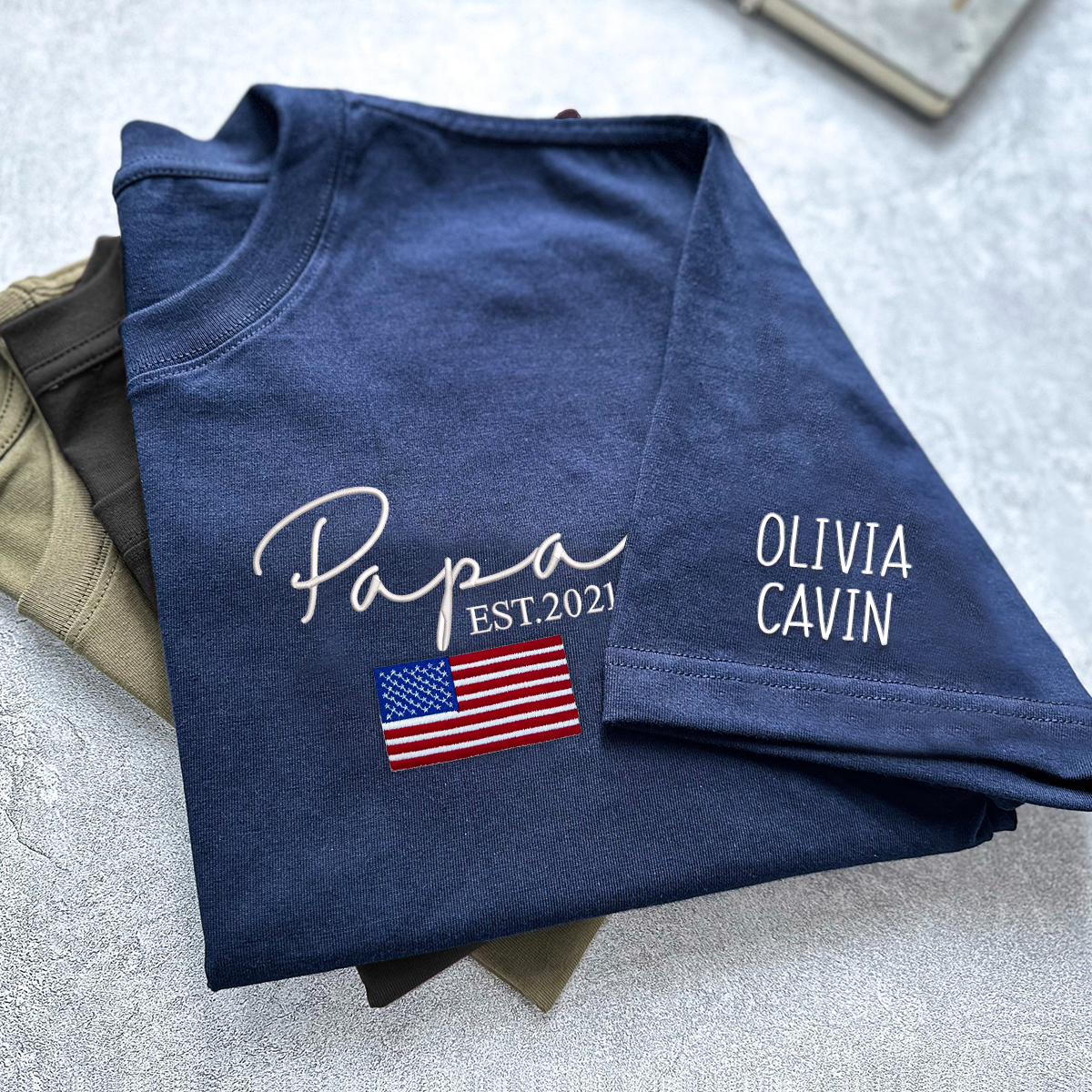 Custom Embroidered Papa Est Flag Independence Day T-Shirt Embroidered T-Shirt