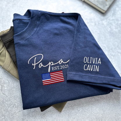 Custom Embroidered Papa Est Flag Independence Day T-Shirt Embroidered T-Shirt