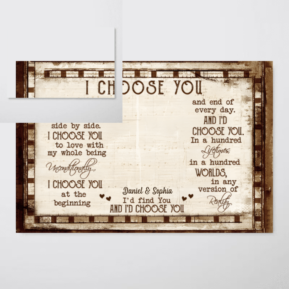 Personalized I Choose You Couple Wall Art With Photo And Names, Romantic Love Quote Home Decor Poster
