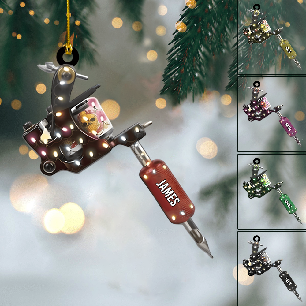 Personalized Tattoo Machine Ornament 2025 – Custom Name Tattoo Artist Ornament, Unique Christmas Gift for Tattoo Lovers Ornament