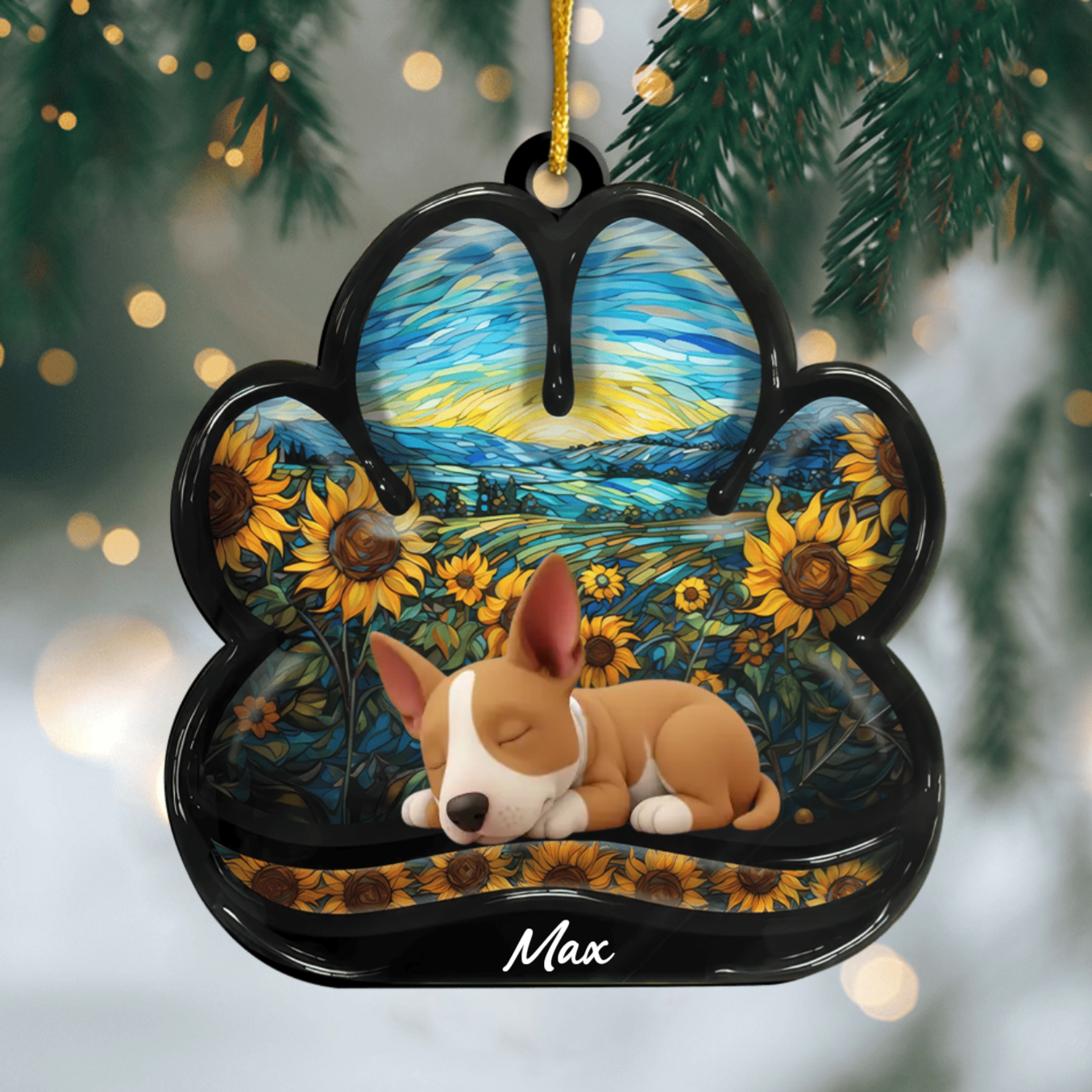 Custom Bull Terrier Pawprint Acrylic Ornament – Personalized Pet Memorial Keepsake for Christmas Ornament