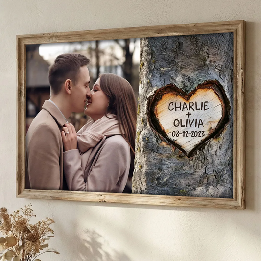 Personalized Couple Photo Wall Art With Names And Date, Romantic Love Home Decor Canvas