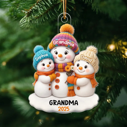Snowman Grandma and Grandkids Personalized Acrylic Ornament, Christmas Gift for Grandma, Grandkids Ornament