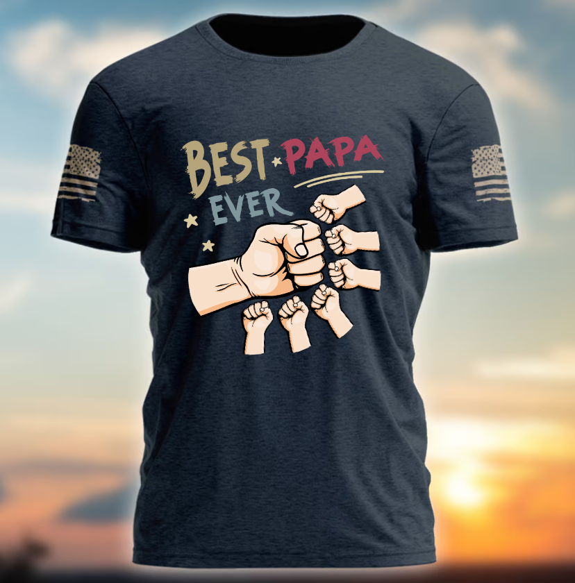 Personalized Best Papa Ever Hand With Grandkids T-Shirt