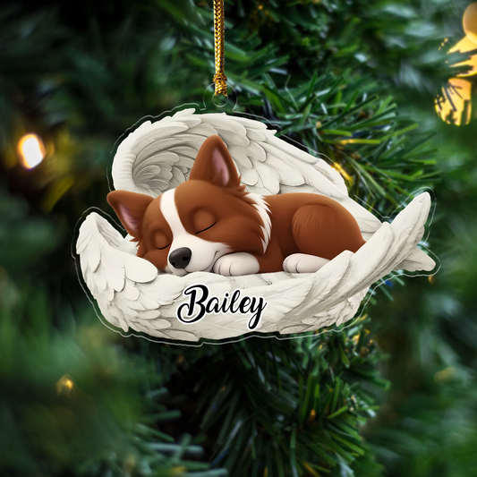 Custom Border Collie Angel Dog Ornament – Personalized Sleeping Dog Christmas Gift for Dog Lovers, Pet Memorial Tree Decoration Ornament