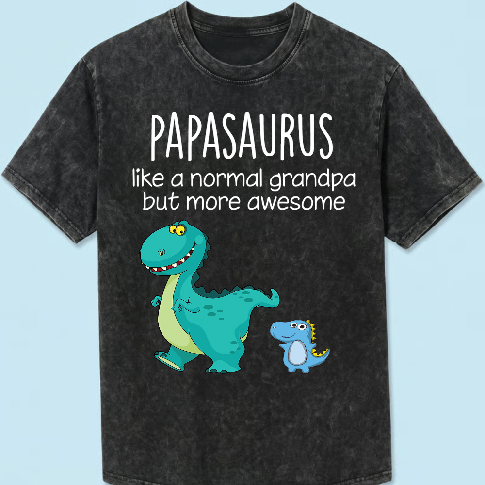 Personalized Papa Saurus, Custom Papa and Grandkids Father's Day Gift Mineral Wash T-Shirt