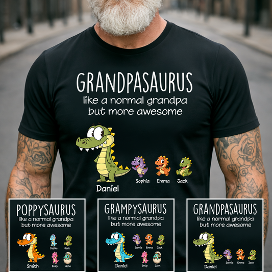 Personalized Grandpasaurus Dinosaur Shirt with Custom Kids Names, Funny Grandpa Family T Shirt for Papa Grandfather, Father's Day Birthday Gift