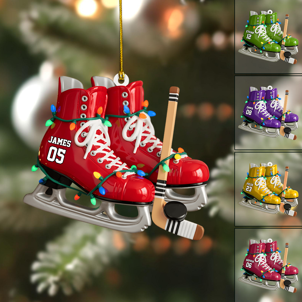 Personalized Hockey Skate Ornament – Custom Name & Number Ice Hockey Christmas Decoration Ornament