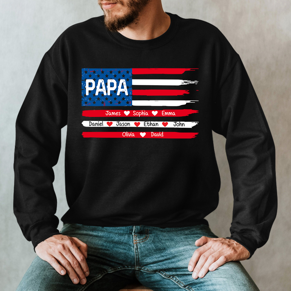 Personalized Papa Flag And Grandkids Sweatshirt