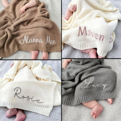 Custom Nickname Embroidery Baby Knit Blanket  Embroidery Baby Knit Blanket