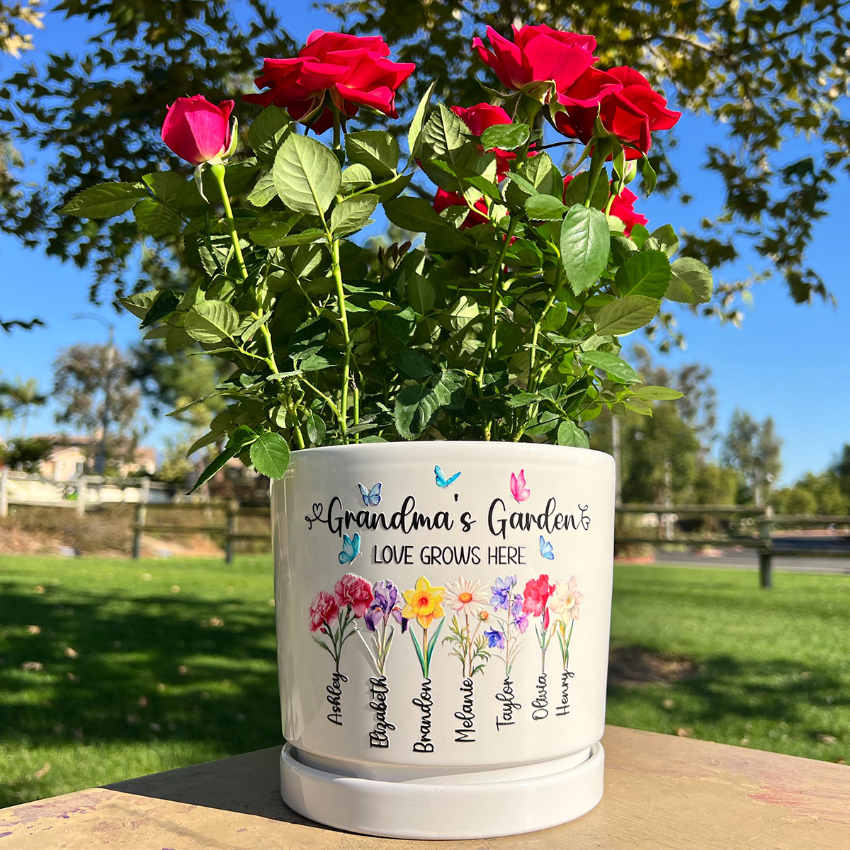 Grandma Gift, Personalized Gifts for Mom, Mom Birthday Gift, Ceramic Pot, Birth Flower Mom Gifts from Daughter, Grandmas Garden Plant Pot