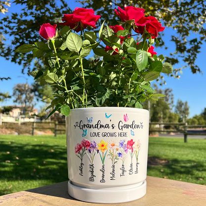 Grandma Gift, Personalized Gifts for Mom, Mom Birthday Gift, Ceramic Pot, Birth Flower Mom Gifts from Daughter, Grandmas Garden Plant Pot