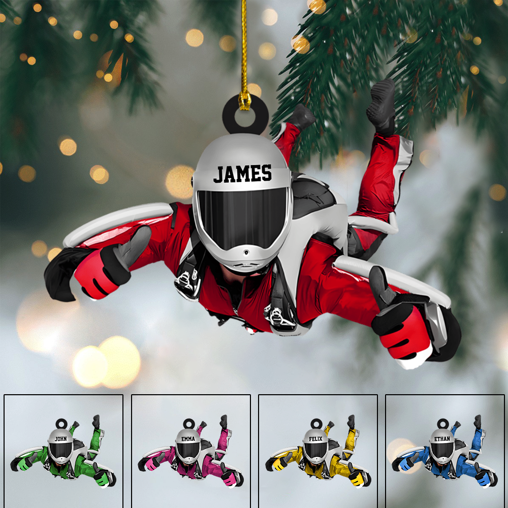 Personalized Skydiver Ornament 2025 – Custom Name Parachuting Christmas Tree Decoration for Adventure Lovers Ornament