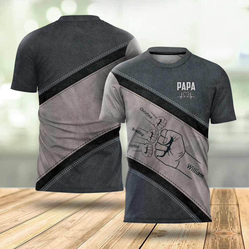 Outline Fist Bump Daddy Grandpa Personalized 3D Shirt, Father's Day Gift For Dad, For Grandpa, For Husband