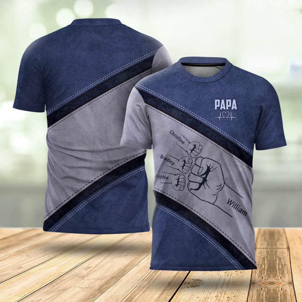 Outline Fist Bump Daddy Grandpa Personalized 3D Shirt, Father's Day Gift For Dad, For Grandpa, For Husband