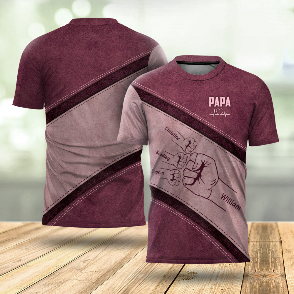 Outline Fist Bump Daddy Grandpa Personalized 3D Shirt, Father's Day Gift For Dad, For Grandpa, For Husband