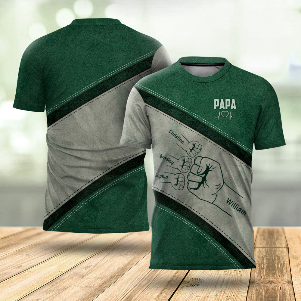 Outline Fist Bump Daddy Grandpa Personalized 3D Shirt, Father's Day Gift For Dad, For Grandpa, For Husband