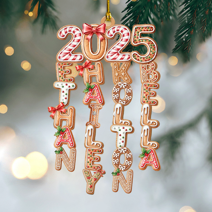 Personalized Gingerbread Family Name Ornament 2025 – Custom Hanging Christmas Tree Decoration with Kids’ Names, Holiday Keepsake Gift Ornament