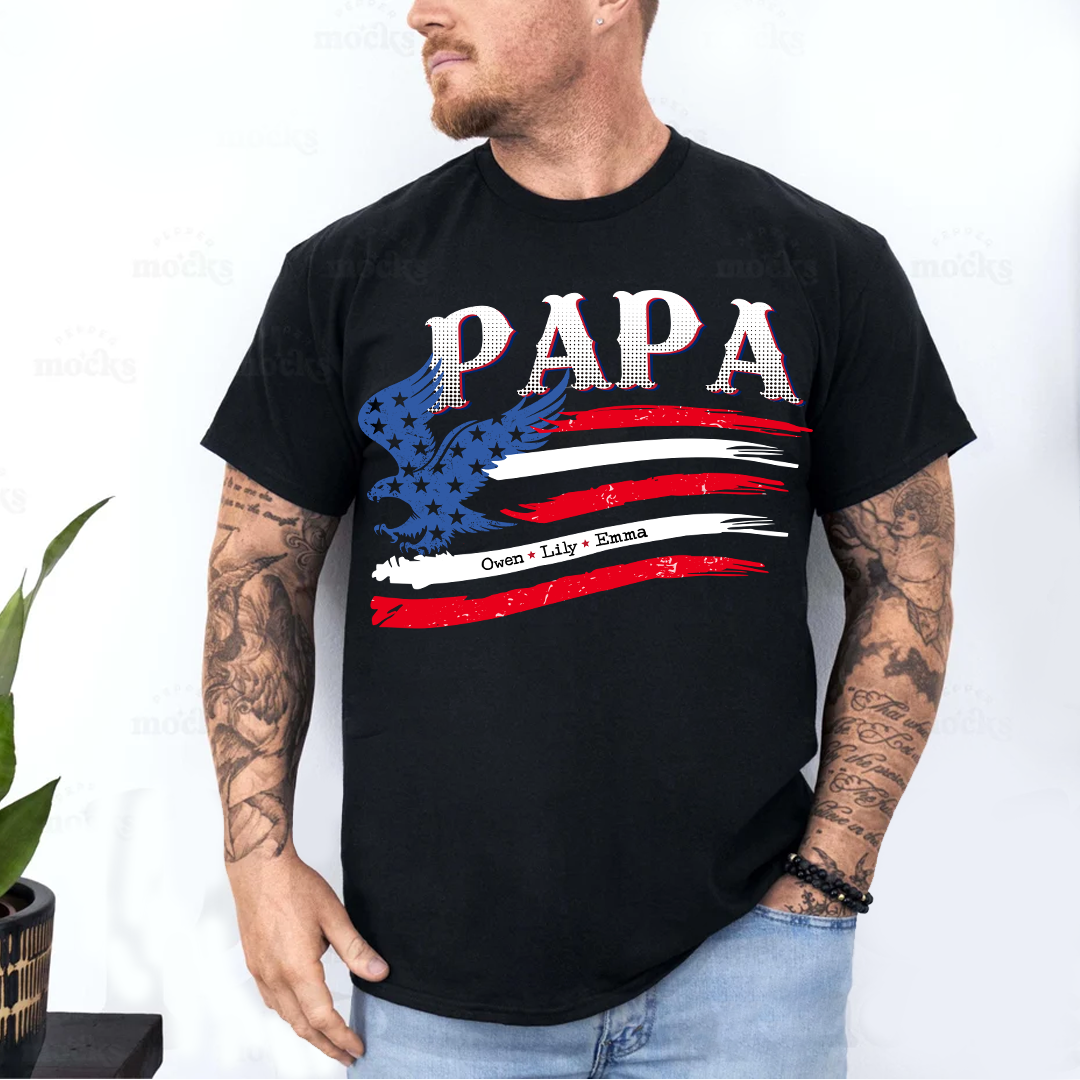 Personalized Papa and Grandkids with American Flag Eagle, American Flag, USA 250th Anniversary